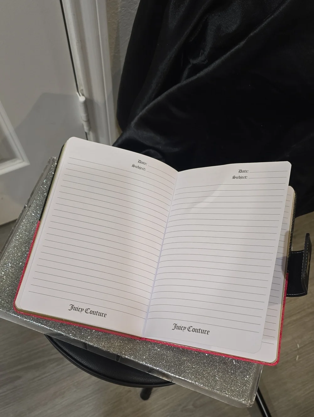 Juicy Couture Home Script Logo Scottie Dog Embossed Journal w/Crown Pen